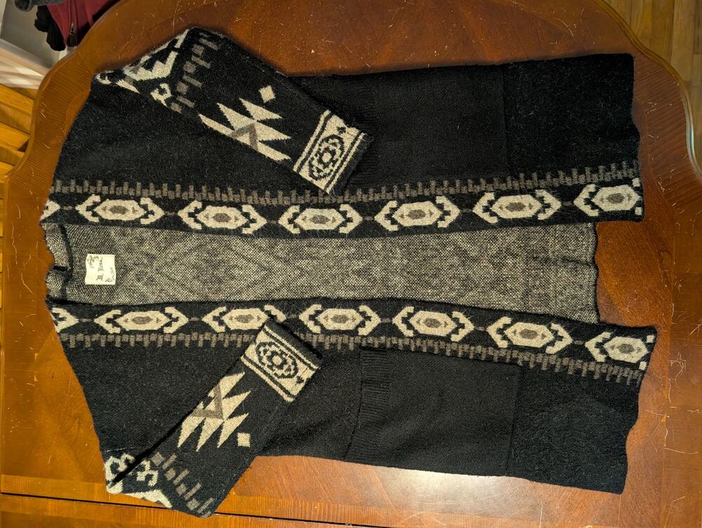 M Rena Womens Small Open Cardigan Sweater Aztec Geo Southwest Alpaca Wool Blend